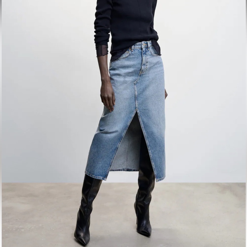 NWT MANGO Denim Midi Skirt